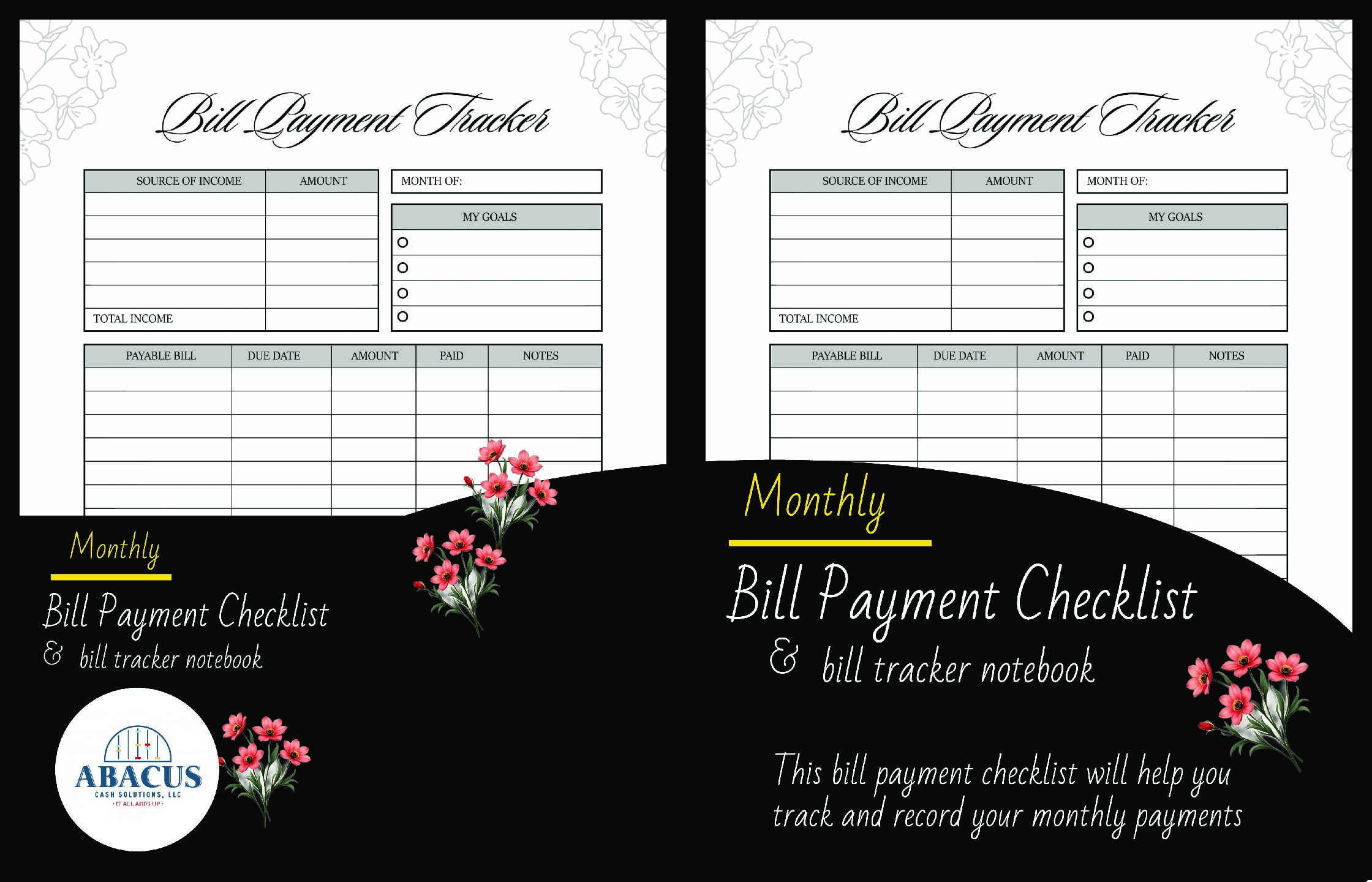 Monthly Bill Payment Checklist & Bill Tracker Notebook